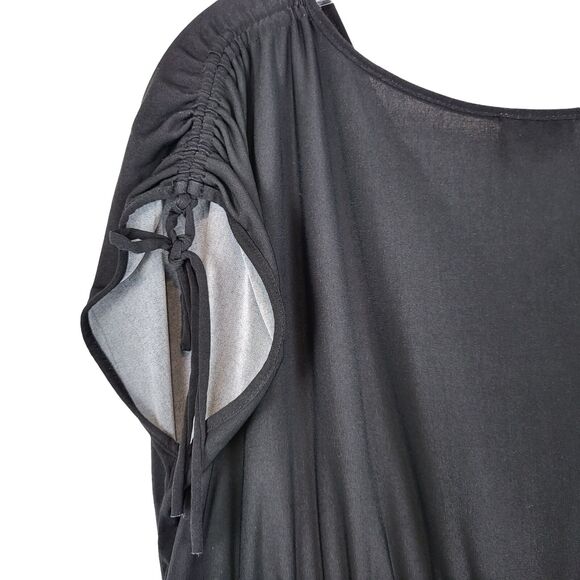 Soho Waist Defined Dress Ruched Tie Shoulder Women 16  Black White Floral Office - Picture 5 of 9